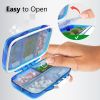 Blue Travel Pill Organizer Moisture Proof Pill Holder Daily Medicine Organizer Box for Vitamin Supplement Pocket Pharmacy with Labels 7 Compartments